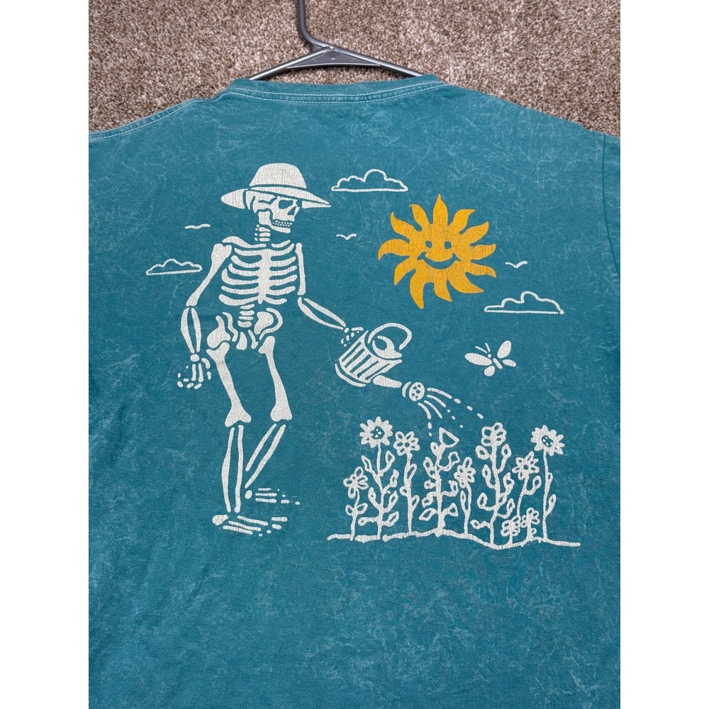 Peace of Mind Skeleton Gardening Tee Teal Goth Cottagecore Humor Art Garden Boho